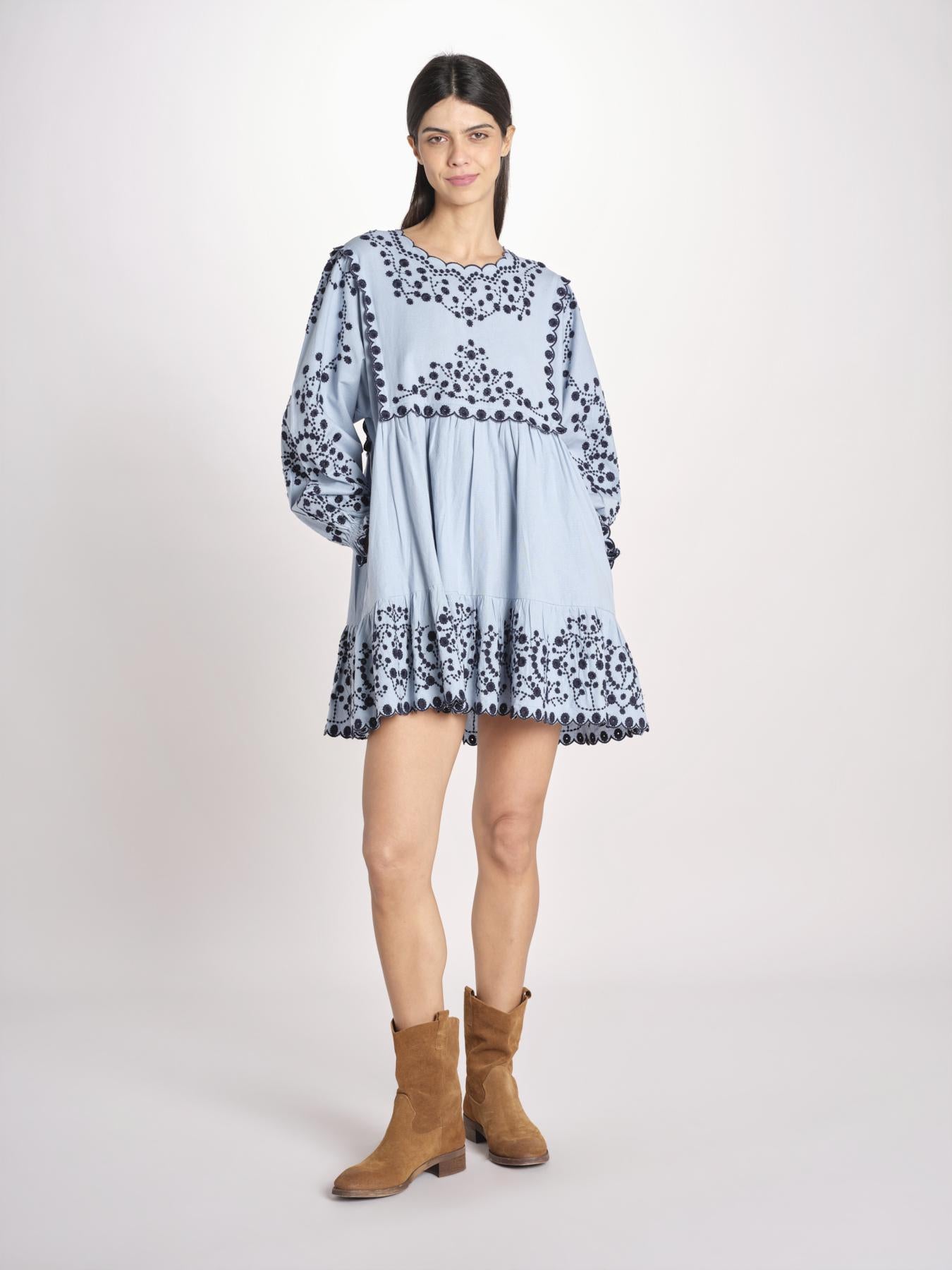 miniabito con ricamo fiorellini 114 BLUE sea ny 