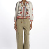 Camicia MARYS TILES m/l ricamo fiori 332385 OFFWHITE farm rio 