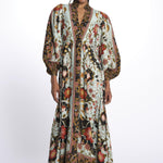 Abito lungo FLOWING twill fiori+bordo 328979 BLUE farm rio 