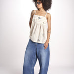 top a righe con fiorellini ricamati 1WS-58S BEIGE.WHITE STRIPES payal pratap 