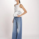 clutch in spugna dipinta a mano PM.25E28. 213 WHITE SILVER le daf 