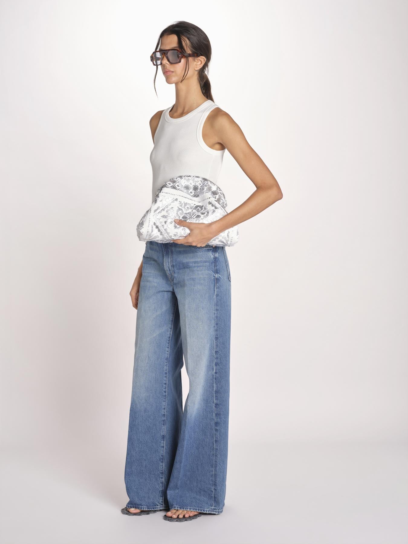 clutch in spugna dipinta a mano PM.25E28. 213 WHITE SILVER le daf 