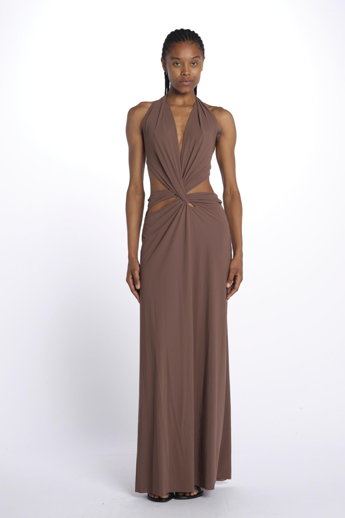 KALISA abito maxi con twist frontale KALISA TAUPE BROWN amazuìn 