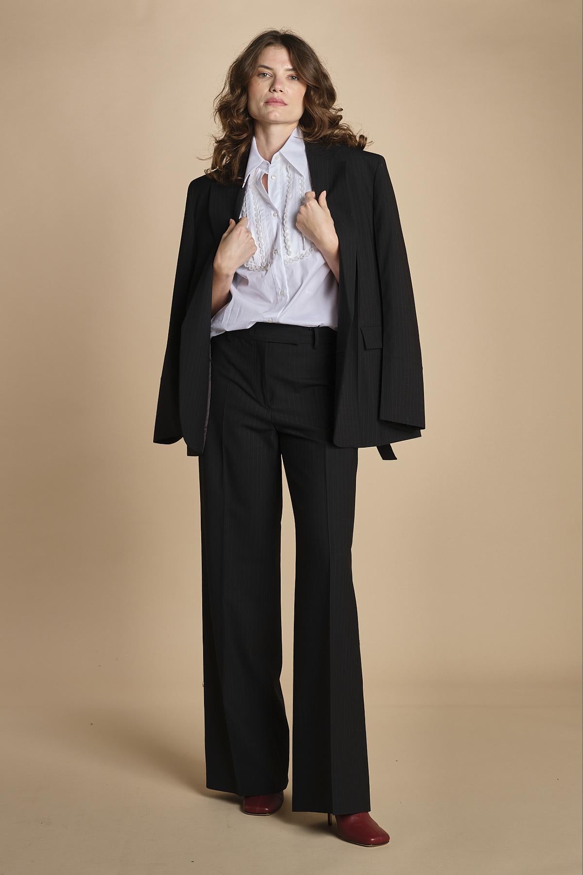 camicia con plastron di perline G023-0187-1101 BIANCO n21 