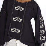 MARGUERITE camicia maniche sbuffo con ricami E25TU019 MARINE stella forest 