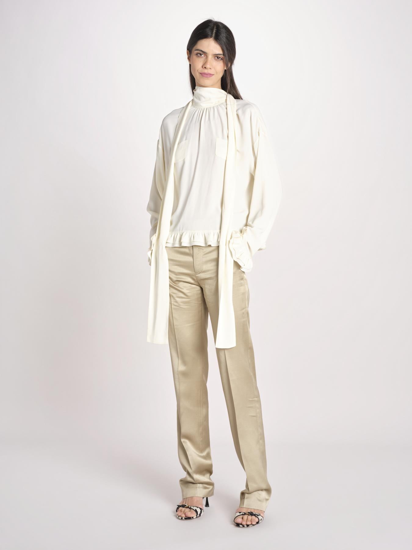 G051 camicia con collo alto e taschine G051-5111-1108 ECRU n21 
