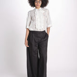 camicia gessata argento con rouches MAGRITASHORTSH73UMAGRIT-WHI WHITE laurence bras 