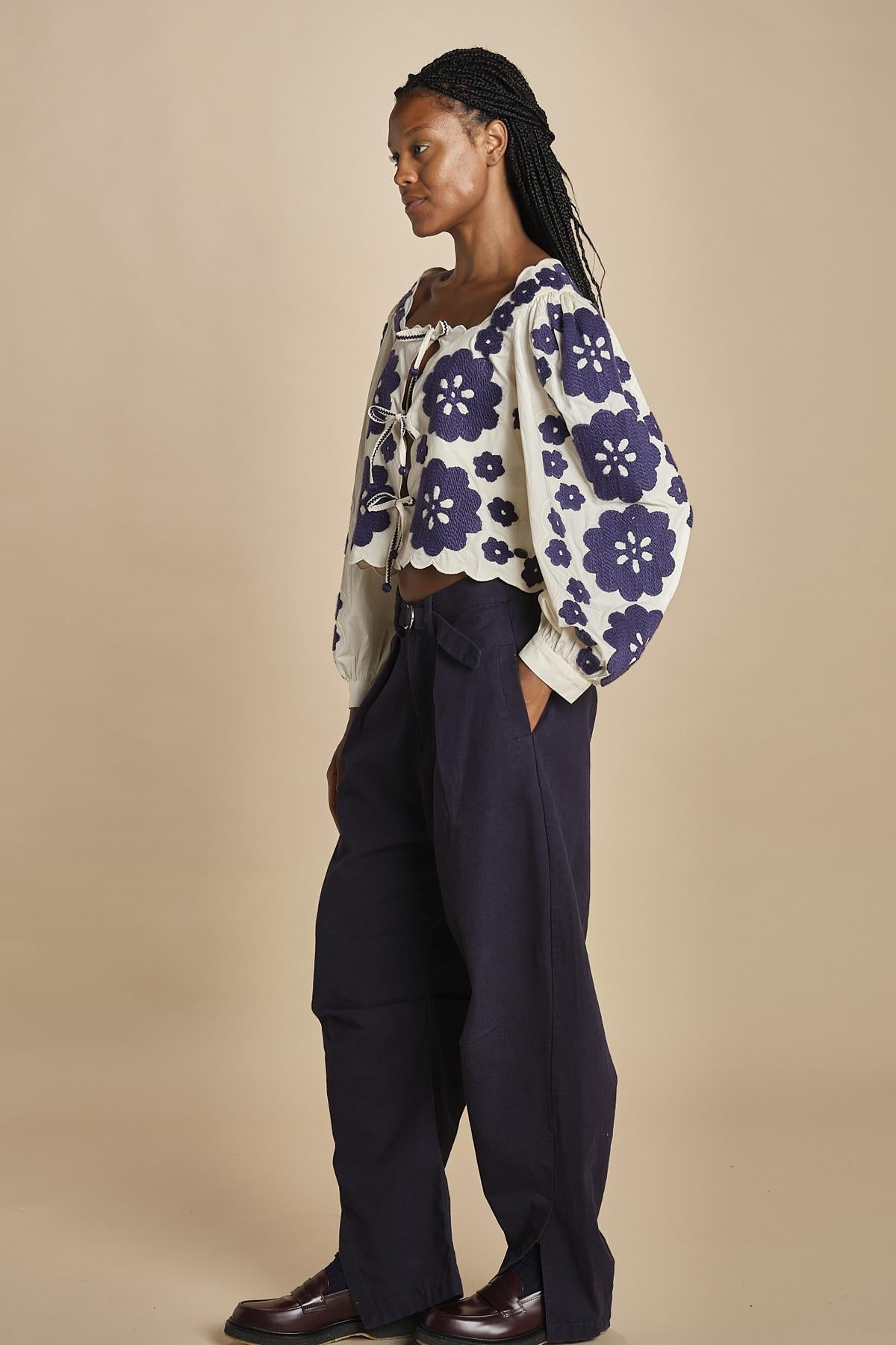 top manica lunga con fiori grandi CATRINE 007 BLUE BLUE sea ny 