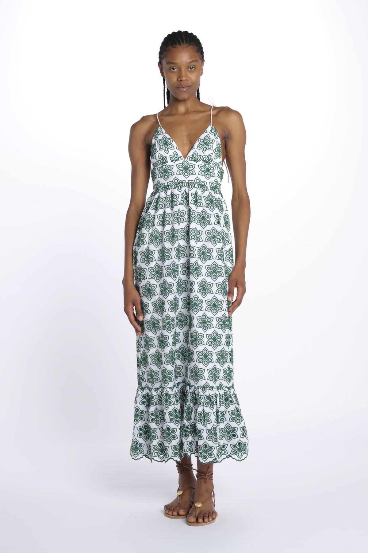 Abito LOUVE spallina ricamo fiori S25067 EYELETGREEN sundress 
