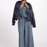 PALAZZO pantaloni in seta  by milaura. BE24252PANT GREY BLU benaras soleil 