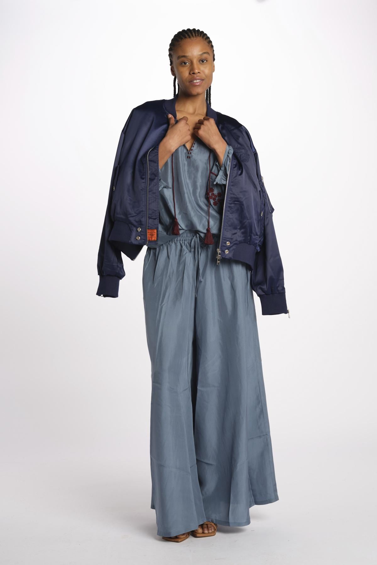 PALAZZO pantaloni in seta  by milaura. BE24252PANT GREY BLU benaras soleil 