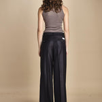 pantalone a vita bassa con elastico in lana e seta. ASTRID STR02 NAVY nine in the morning 