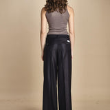 pantalone a vita bassa con elastico in lana e seta. ASTRID STR02 NAVY nine in the morning 