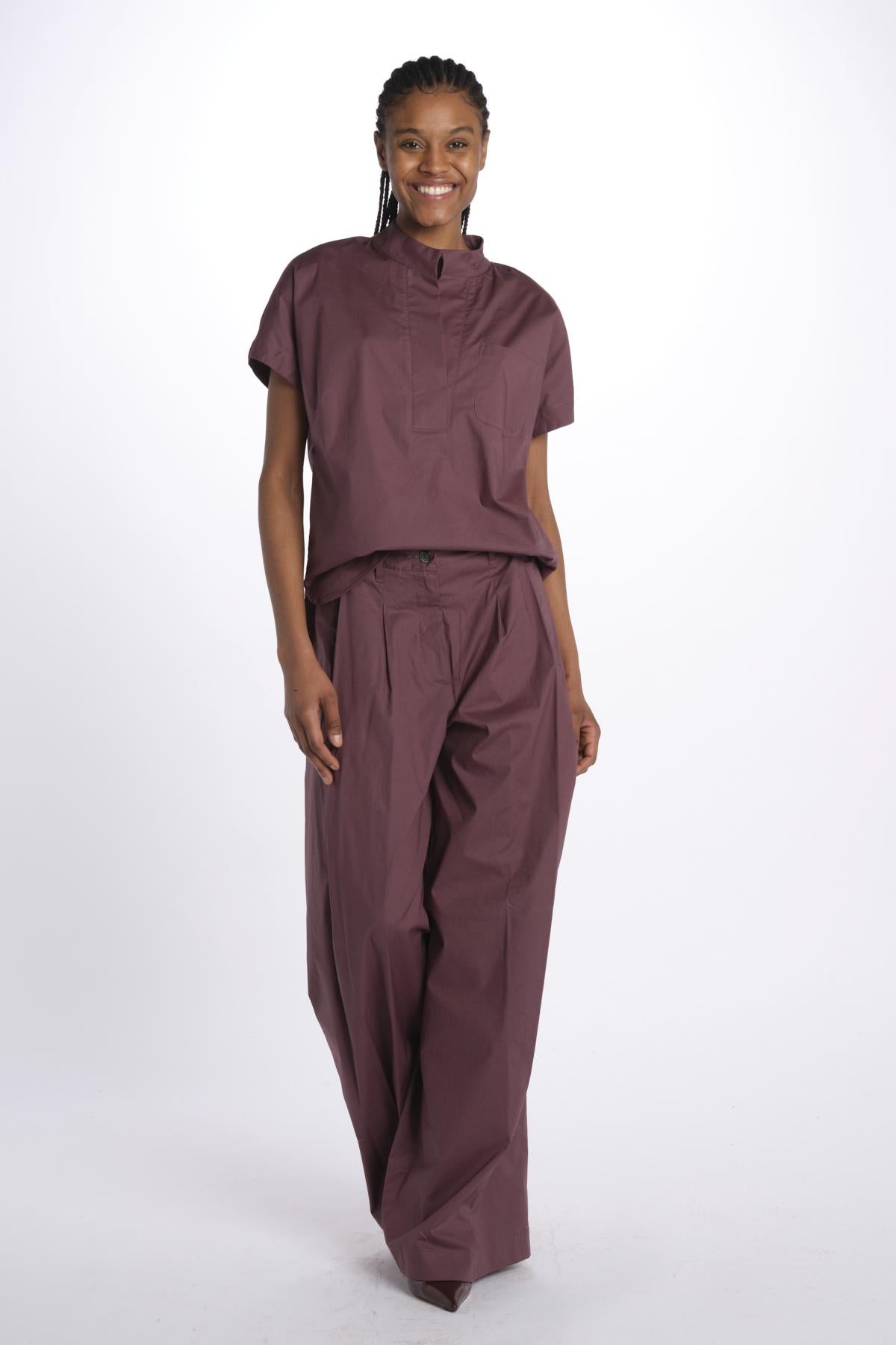Pant PETRA 2 pinces popeline PETRA PE66 BURGUNDY nine in the morning 