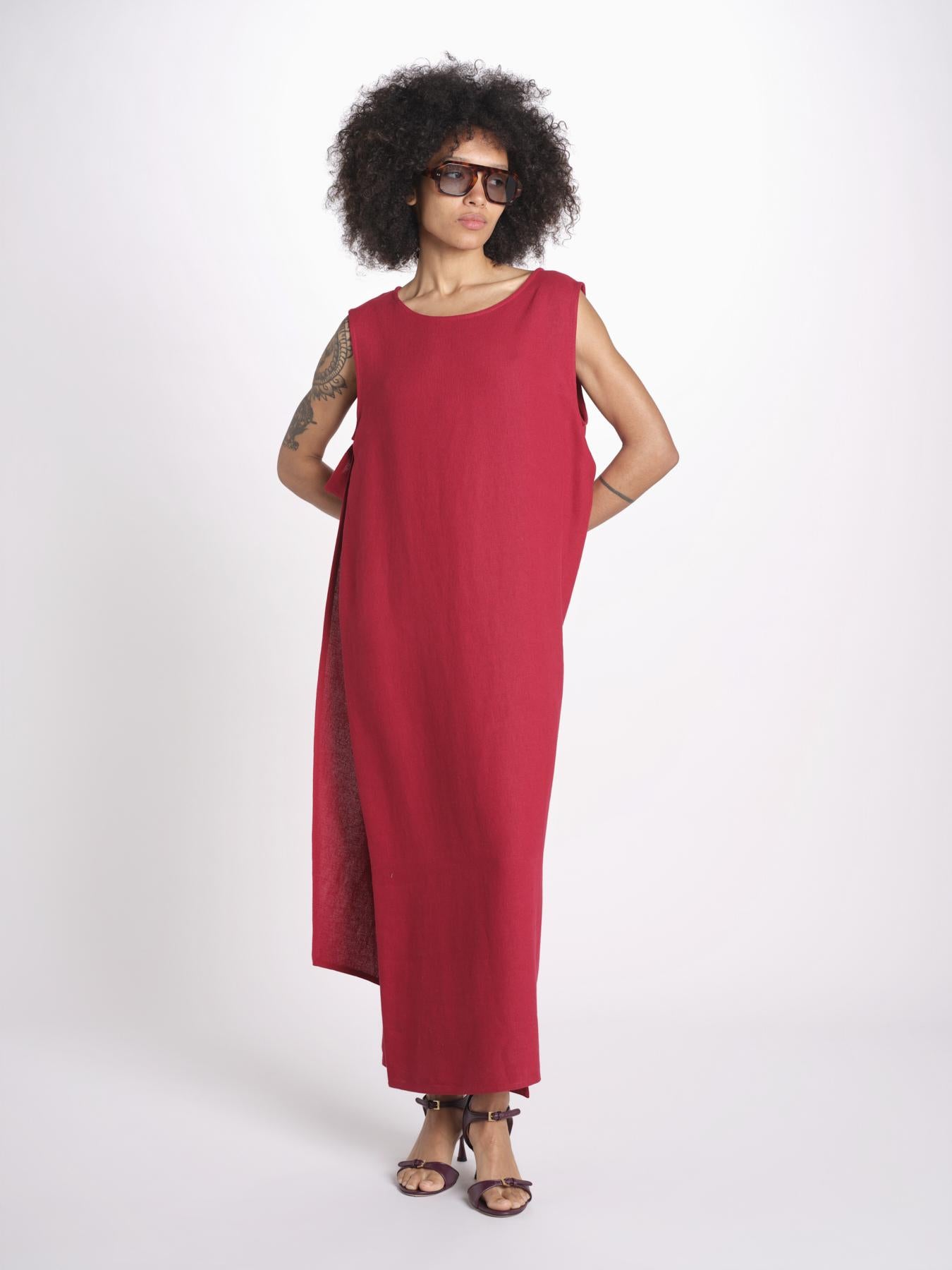 abito in lino con drappeggio U1620L ROSSO dusan 