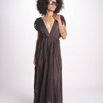 abito con nervature legato in vita MIKONBLK CHOCOLAT laraethnics 