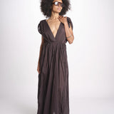 abito con nervature legato in vita MIKONBLK CHOCOLAT laraethnics 