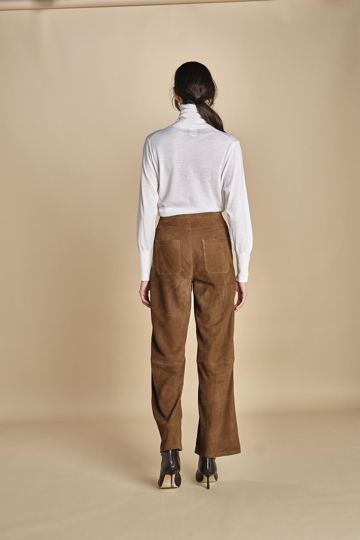 pantalone in camoscio FELISE CARAMEL malina 