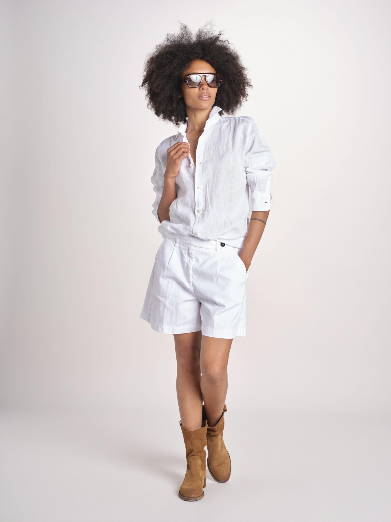 camicia maschile in lino M012 10 BIANCO milaura 