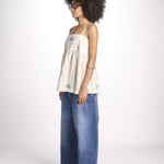 top a righe con fiorellini ricamati 1WS-58S BEIGE.WHITE STRIPES payal pratap 
