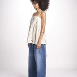 top a righe con fiorellini ricamati 1WS-58S BEIGE.WHITE STRIPES payal pratap 