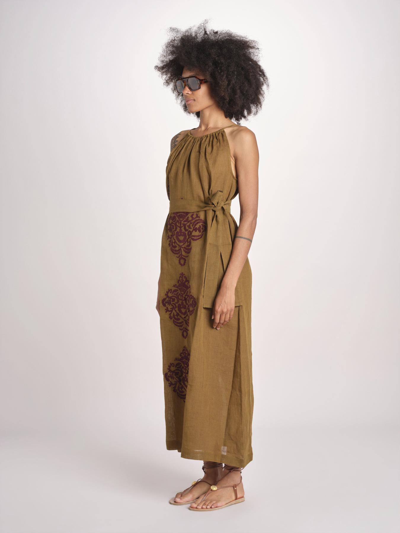 abito lungo BE25245 KHAKI WHINE benaras soleil 