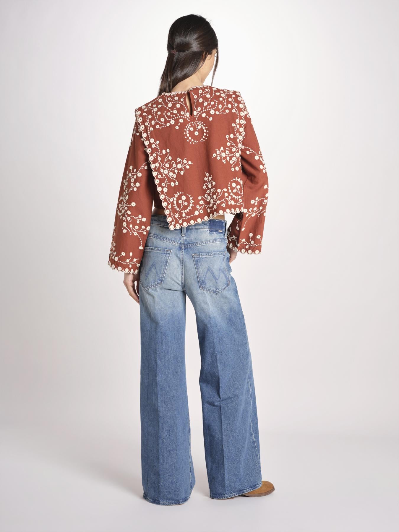 camicia m/l piu ricamo fiorellini 113 BROWN sea ny 