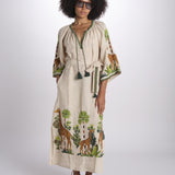 caftano lungo con giraffe ricamate BE24868 BEIGE MULTI benaras soleil 