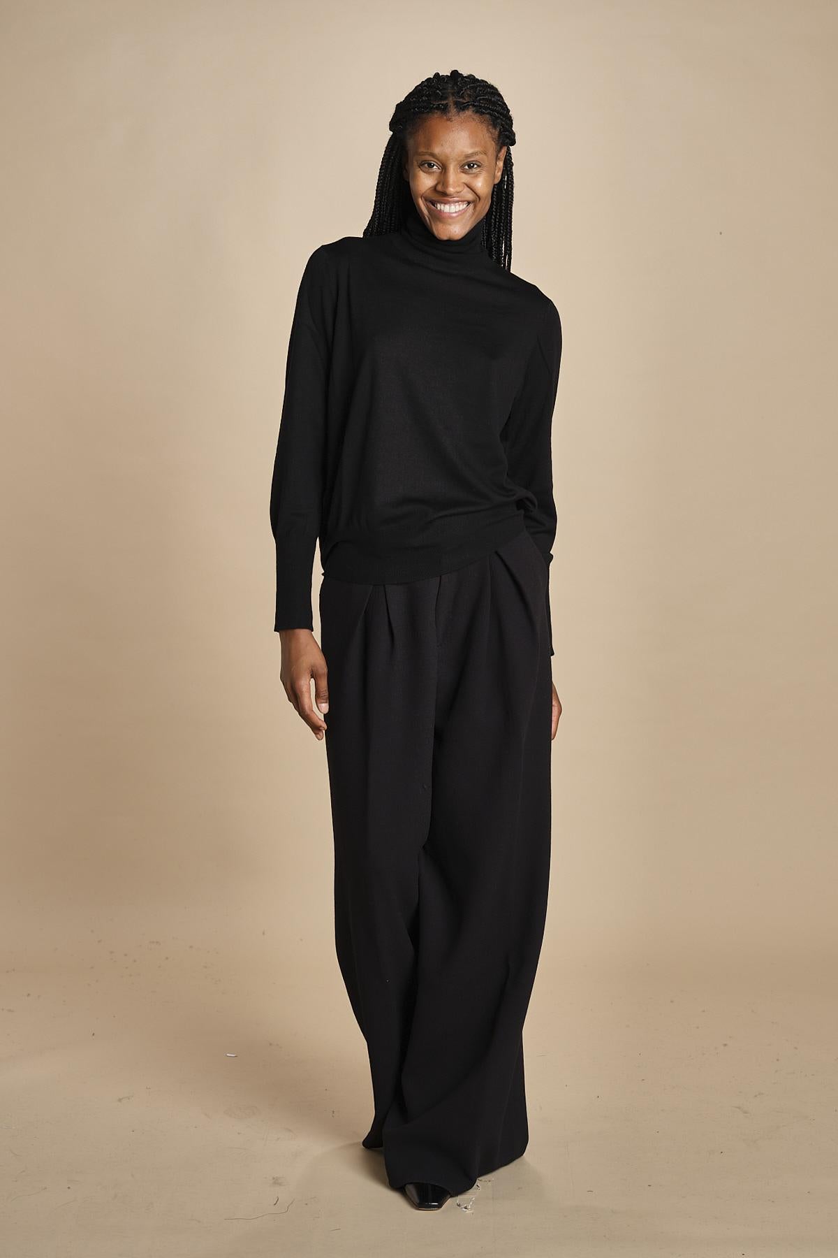 pantalone con pinces in lana NINA PLEAT CA1398 BLACK berwich 