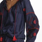 WESTEND silk top manica ricamata by milaura. BE24160 DK NAVY benaras soleil 