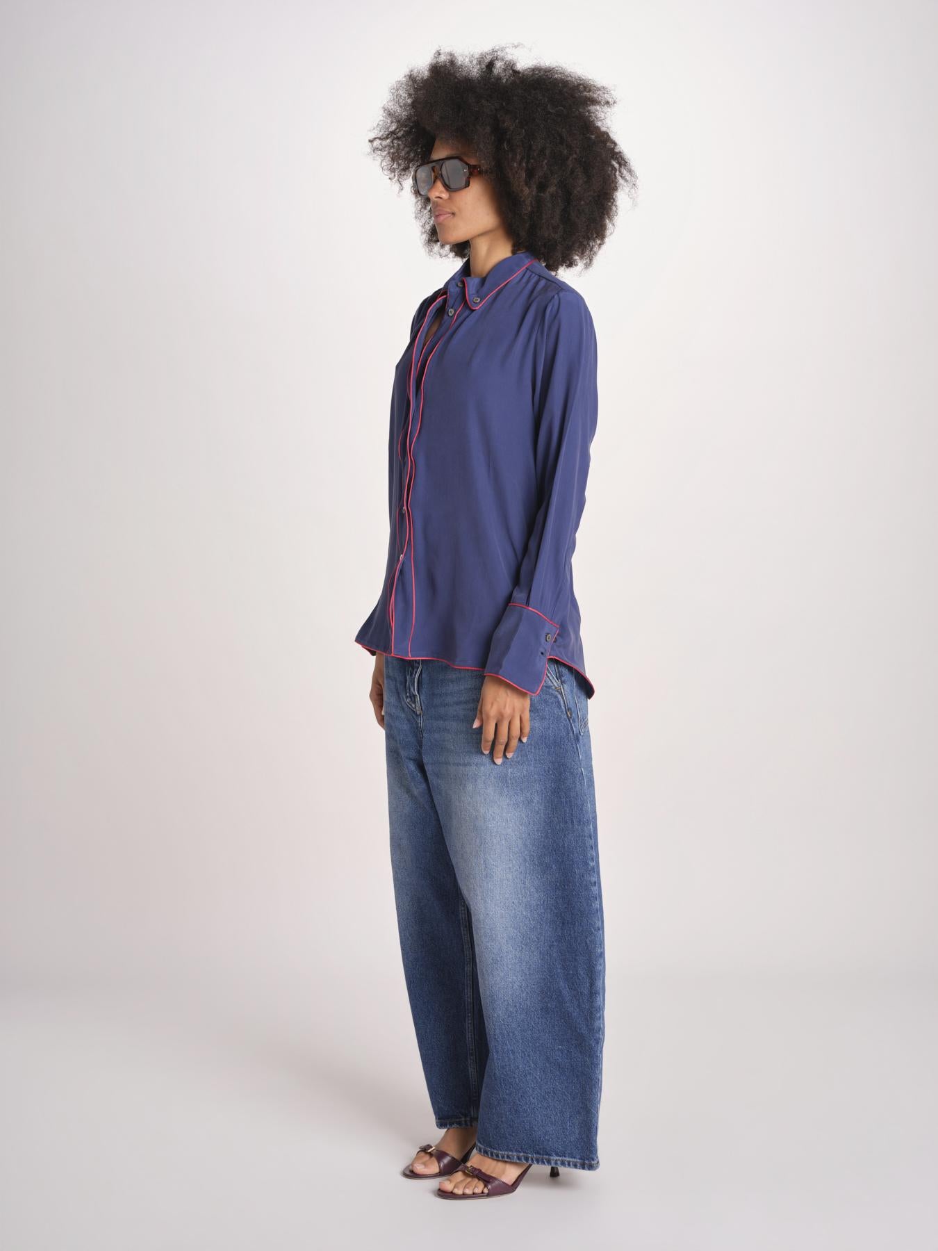 camicia in seta con bordino rosso ANTHEA BLU milaura 
