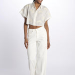 BONDI PALM camicia crop cpn palme in paillettes by milaura. BE24673 NATURAL benaras soleil 