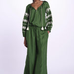 PALAZZO pantaloni in seta  by milaura. BE24252PANT GREEN benaras soleil 