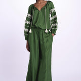 PALAZZO pantaloni in seta  by milaura. BE24252PANT GREEN benaras soleil 