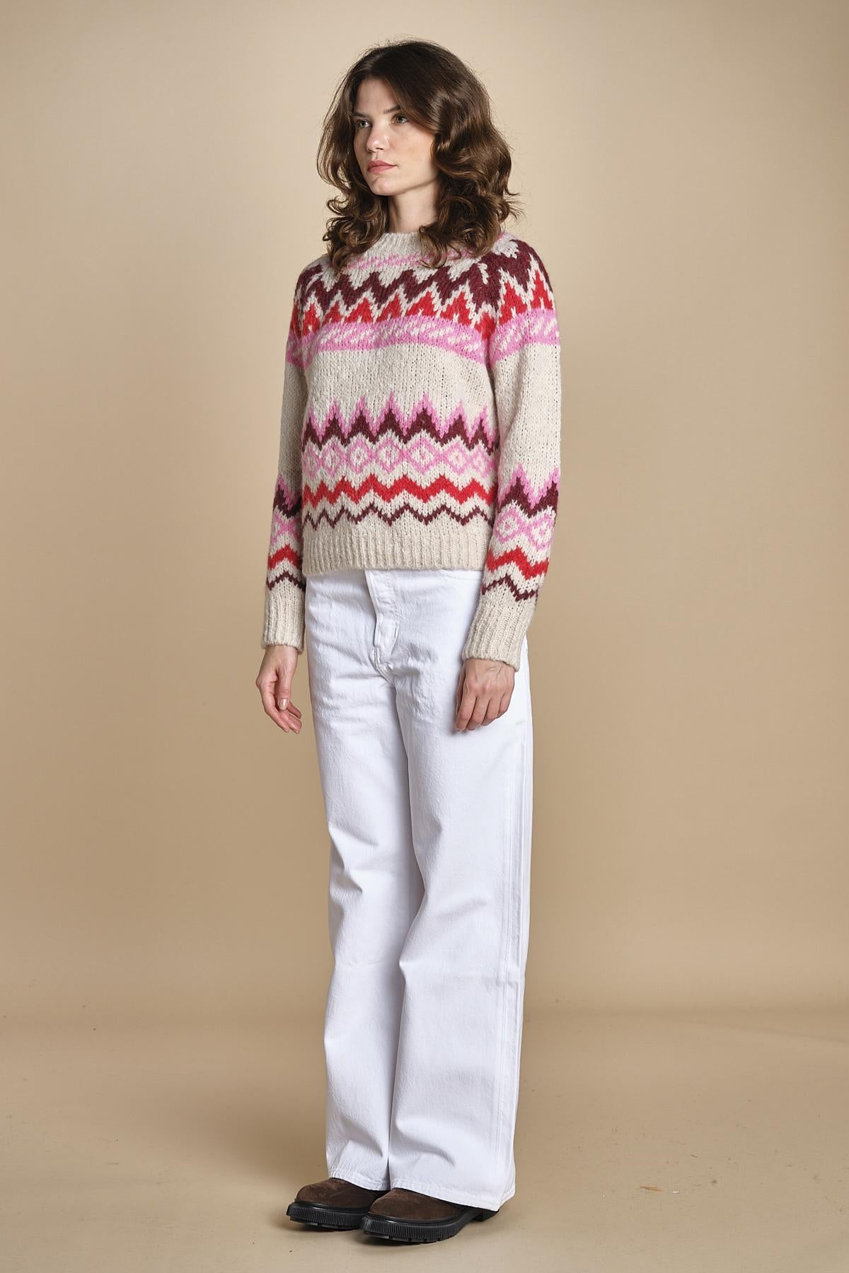 MAGIE maglia con greche BEND516 ECRU PINK hartford 