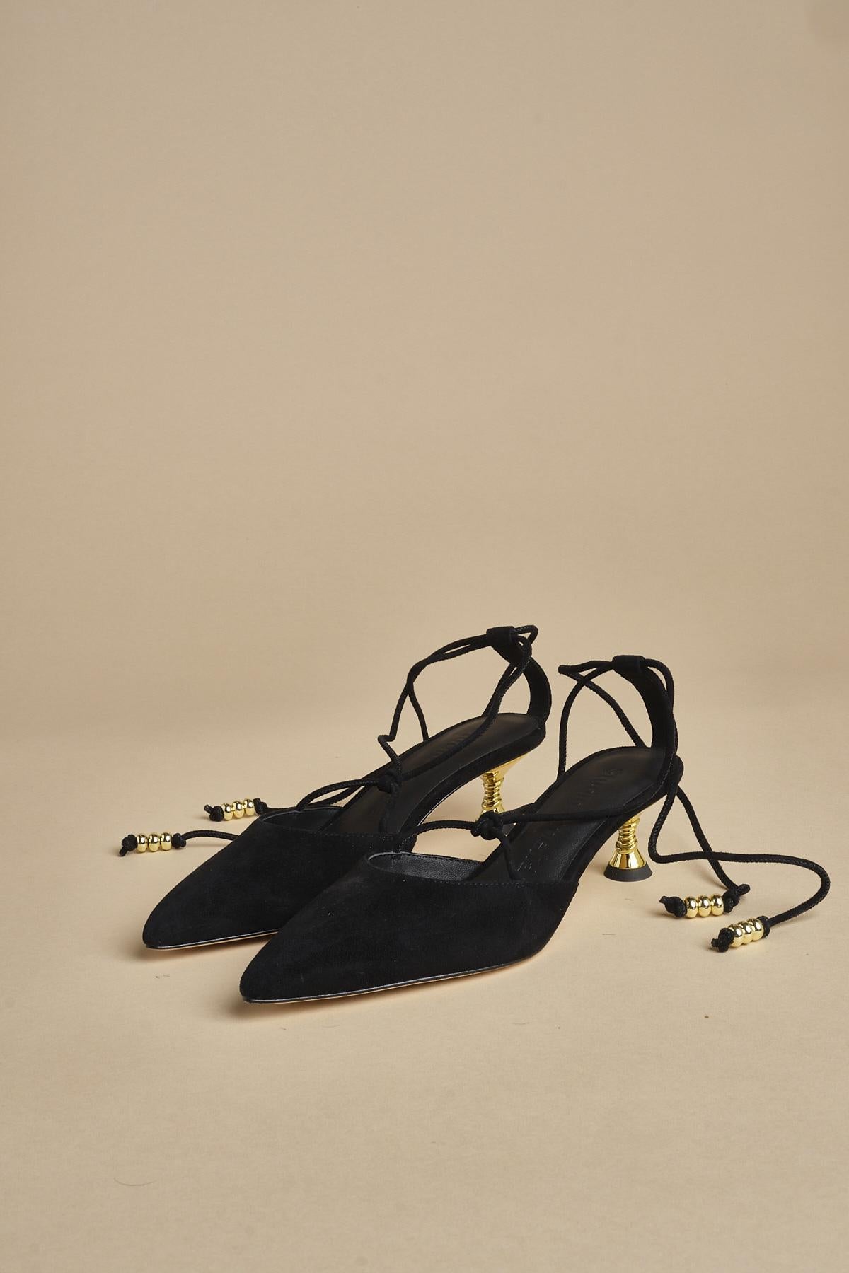 decolté in suede con lacci alla caviglia ODESSA 50 F887SDE BLK studio AMELIA 