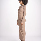 abtio midi asimmetrico con manica lunga YARA DESERT TAN amazuìn 