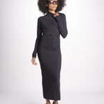 abito midi asimmetrico con manica lunga YARA DEEP BLACK amazuìn 