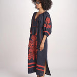 abito con ricamo BE25215 NAVY RUST benaras soleil 