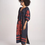 abito con ricamo BE25215 NAVY RUST benaras soleil 