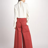 pantalone largo con nervature tinto in capo ORIANA 540 801 48 MATTONE quelledue 