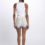 PAISLEY short con fiori applicate  by milaura. BE24973 NATURAL NAVY benaras soleil 
