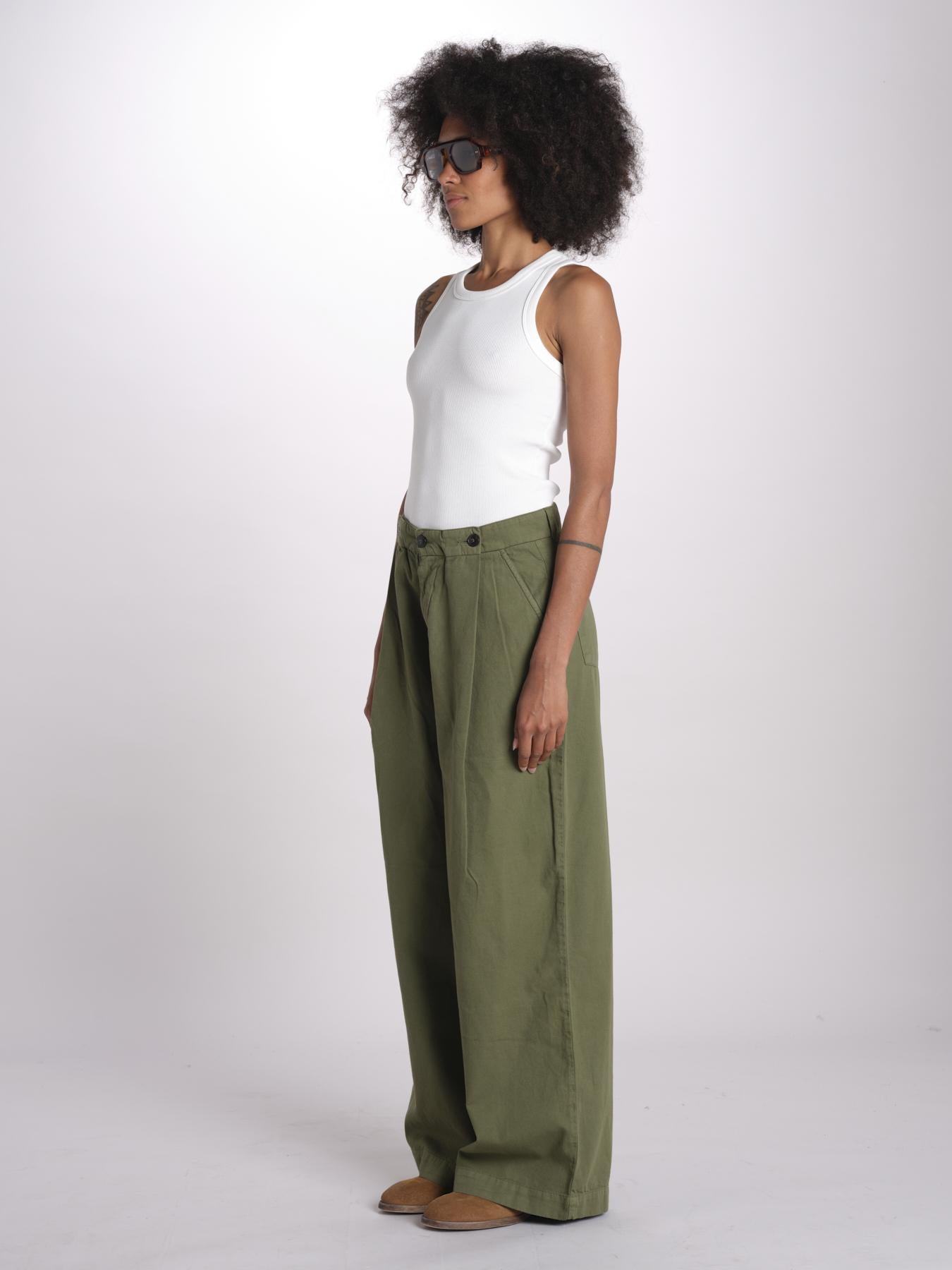 pantalone pinces in cotone NANCY ESSELING GREEN true avenue 