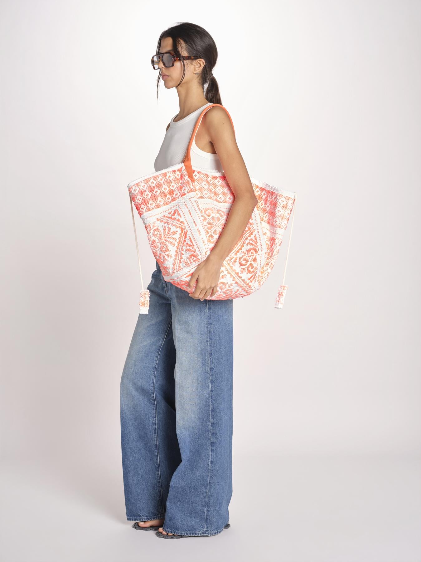 shopping quadrata dipinta a mano SHQM.26E18 O ORANGE FLUO le daf 