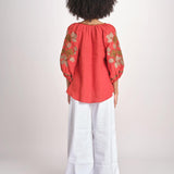 tunica ricamo fiori geometrici BE25308 ORANGE MULTI benaras soleil 