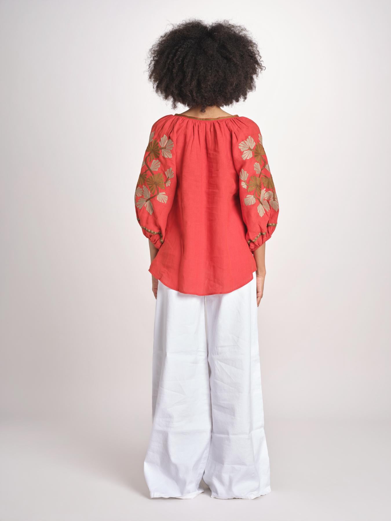 tunica ricamo fiori geometrici BE25308 ORANGE MULTI benaras soleil 