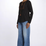 Camicia ricamo centrale BE24329 BLACKDARKBROWN milaura 