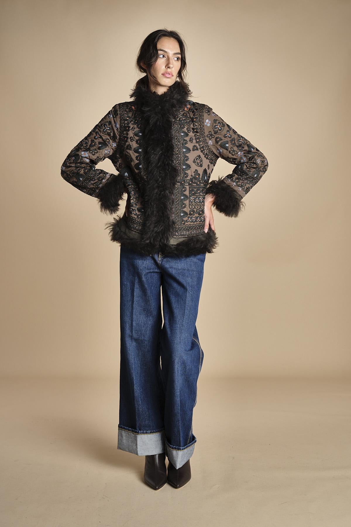 giacca ricamata con montone SANDORA JACKET KAKI antik batik 