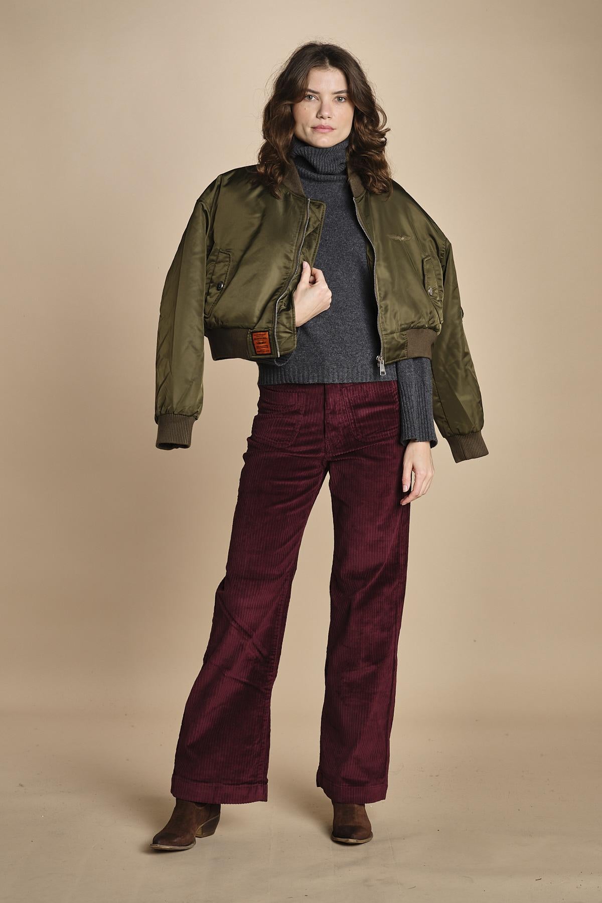 pantalone a zampa con taschine FAUVE WX BORDEAUX fam 