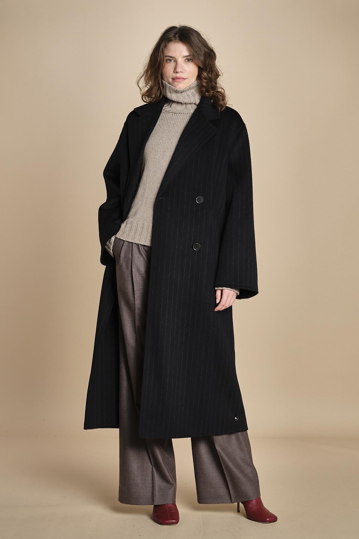 CLARA cappotto doppiopetto IO1111105 MC2163 PINSTRIPE ivy oak 